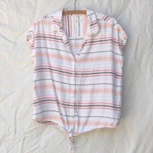 Weatherproof Striped Linen Tie Front Top L
